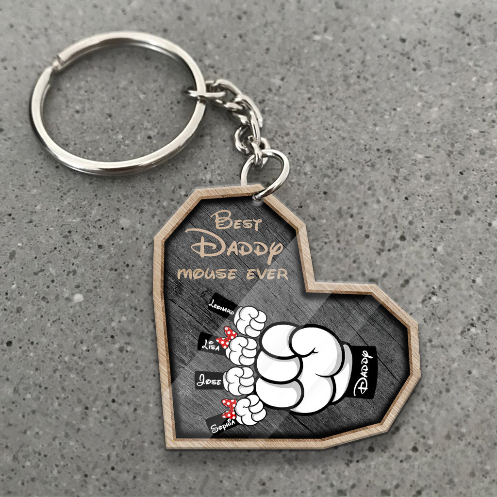 Best Daddy Mouse Ever - Personalized Father Keychain (Printed On Both Sides)