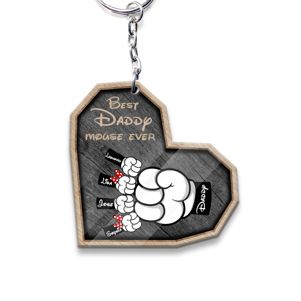 Best Daddy Mouse Ever - Personalized Father Keychain (Printed On Both Sides)