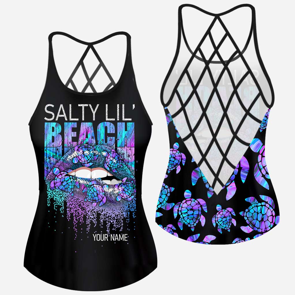 Salty Lil Beach - Personalized Turtle Cross Tank Top and Women Shorts