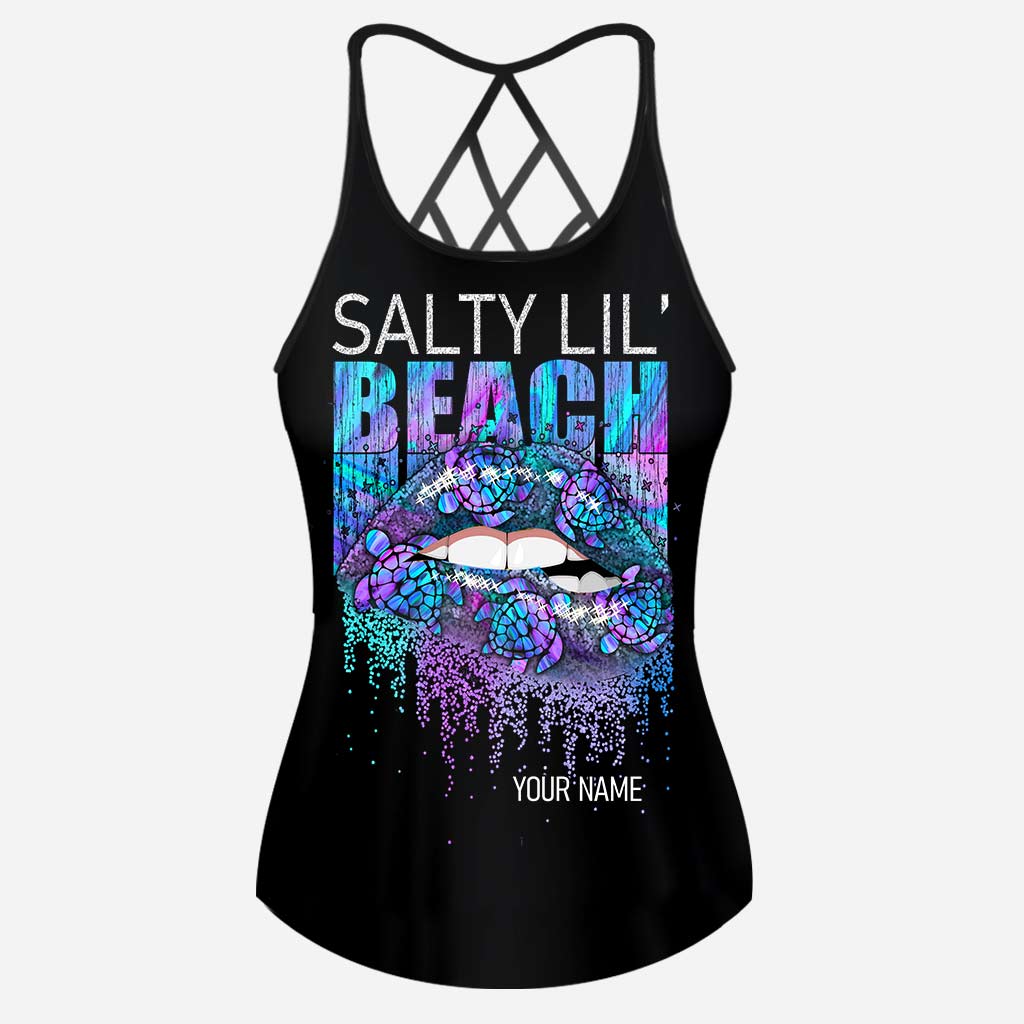 Salty Lil Beach - Personalized Turtle Cross Tank Top and Women Shorts