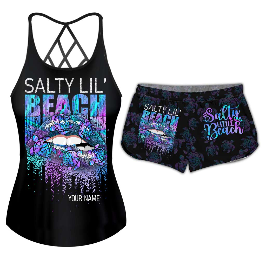 Salty Lil Beach - Personalized Turtle Cross Tank Top and Women Shorts