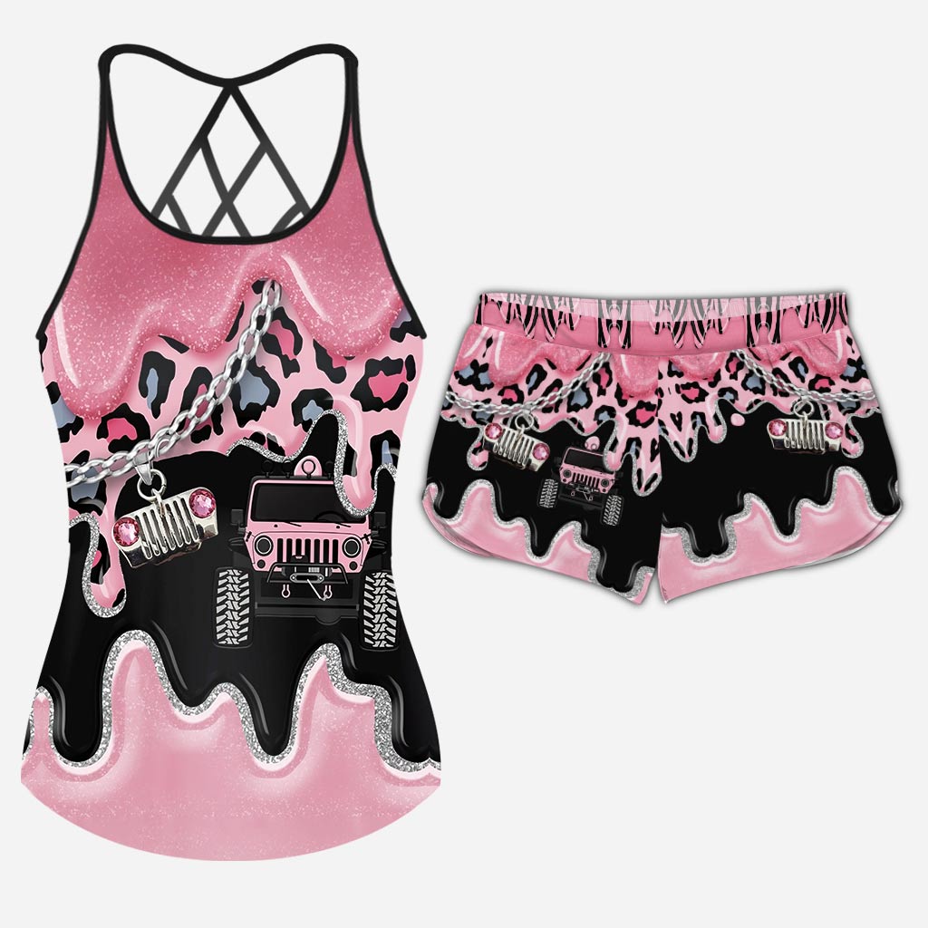 Black Pink Jp Girl Car Cross - Tank Top and Women Shorts