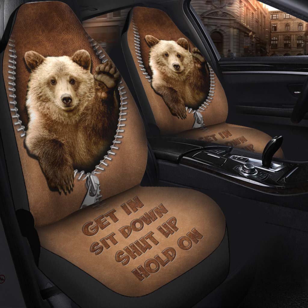 Get In Sit Down - Bear Seat Covers With Leather Pattern Print