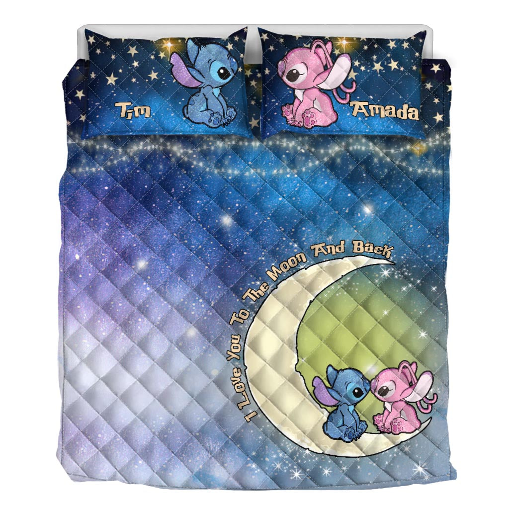 I Love You To The Moon Ohana - Personalized Couple Ohana Quilt Set