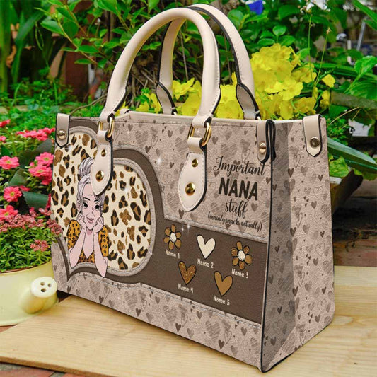Important Nana Stuff - Personalized Mother's Day Leather Handbag