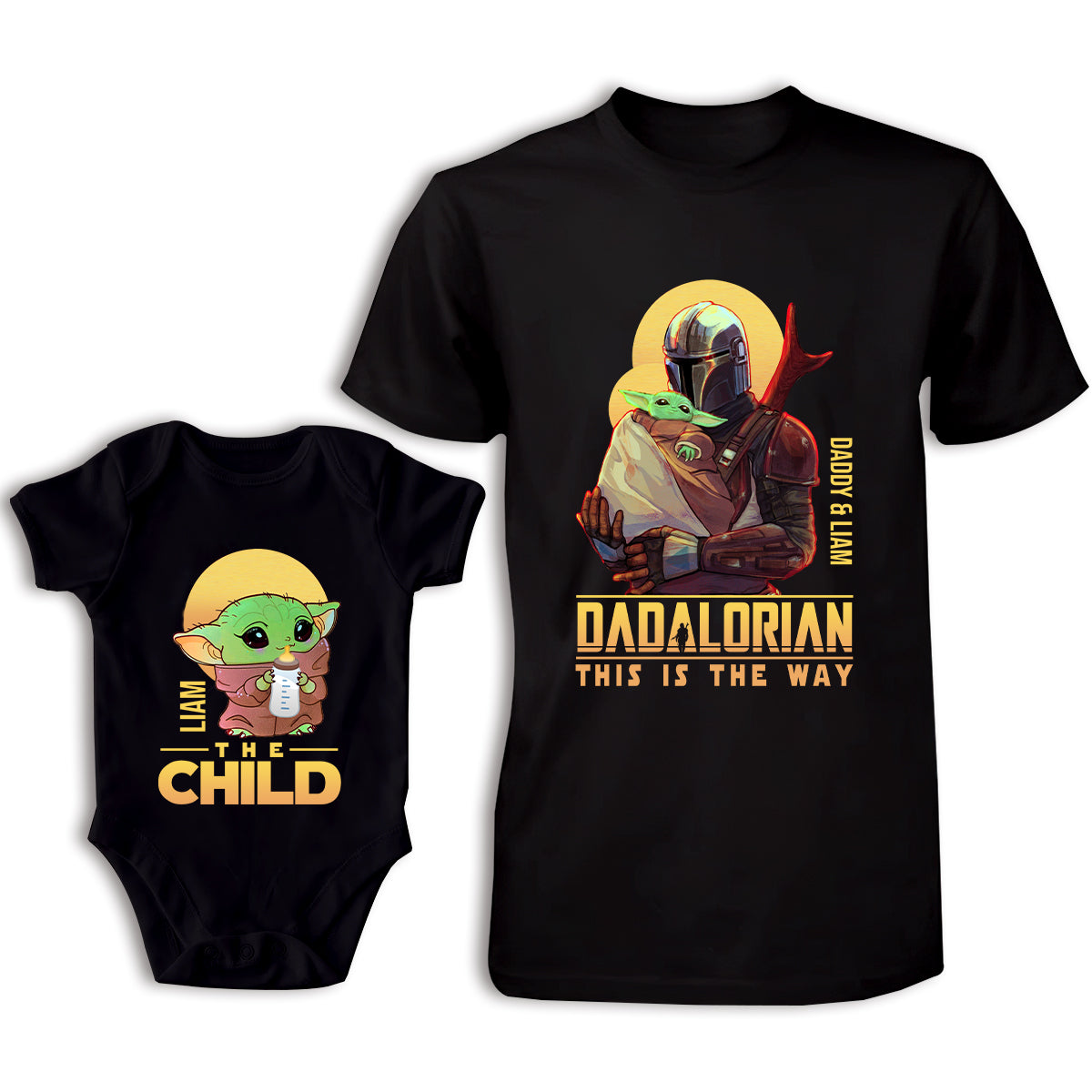 Dadalorian - Personalized The Force T-shirt And Baby Onesie