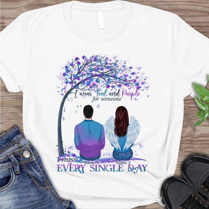 I Wear Teal And Purple - Suicide Prevention Personalized T-shirt And Hoodie