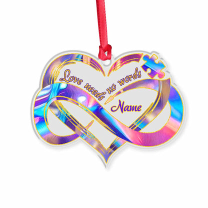 Love Needs No Words - Personalized Autism Awareness Transparent Ornament