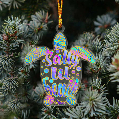 Salty Lil' Beach - Personalized Turtle Transparent Ornament