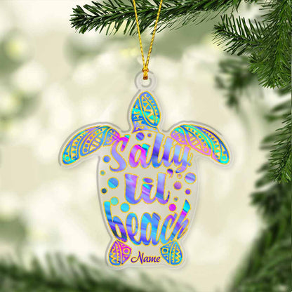 Salty Lil' Beach - Personalized Turtle Transparent Ornament