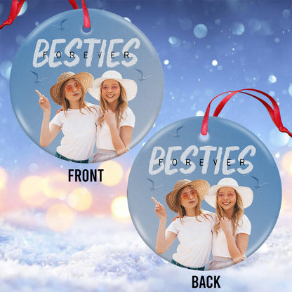 Bestie Forever Vintage Blue - Personalized Bestie Ceramic Circle Ornament