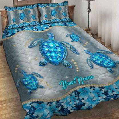 Blue Sea - Personalized Turtle Quilt Set