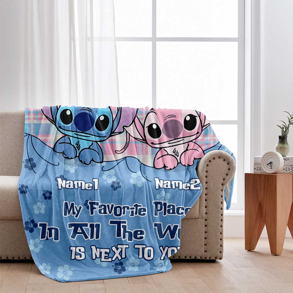 My Favorite Place In All The World Is Next To You - Personalized Couple Ohana Blanket