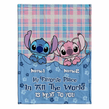 My Favorite Place In All The World Is Next To You - Personalized Couple Ohana Blanket