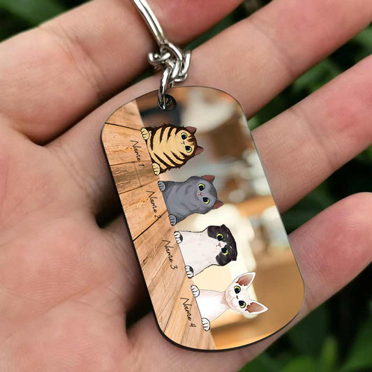 Drive Safe I Need You Here With Me - Personalized Father's Day Cat Stainless Steel Keychain