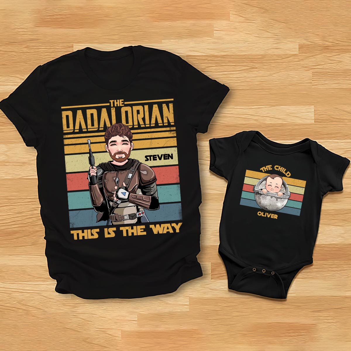 The Dad The Child - Personalized The Force T-shirt And Baby Onesie