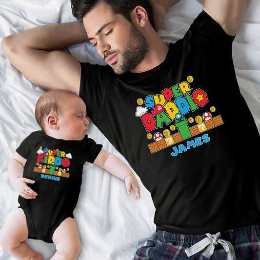 Super Daddio - Personalized Super Plumber T-shirt And Baby Onesie