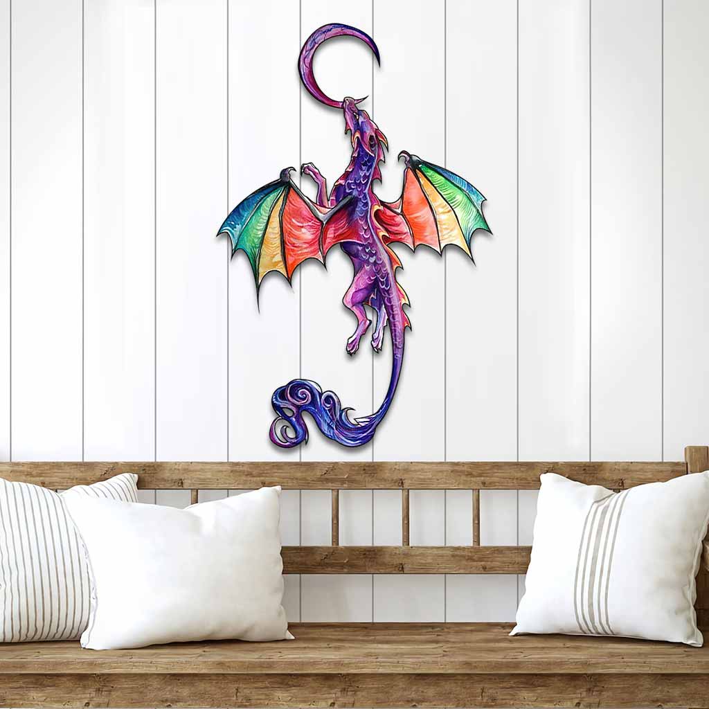 Dragon and The Moon Cut Metal Sign