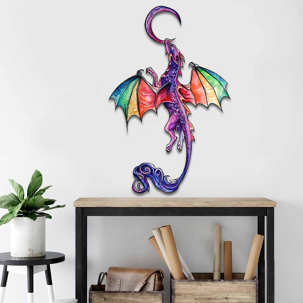 Dragon and The Moon Cut Metal Sign