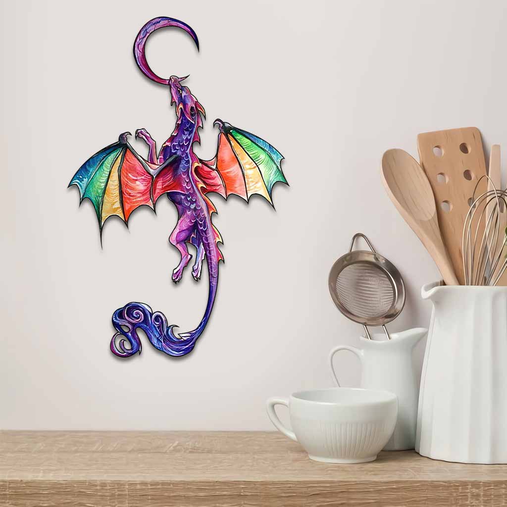 Dragon and The Moon Cut Metal Sign