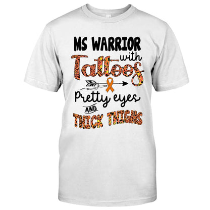 Ms Warrior With Tattoos  - Multiple Sclerosis Awareness T-shirt And Hoodie 092021