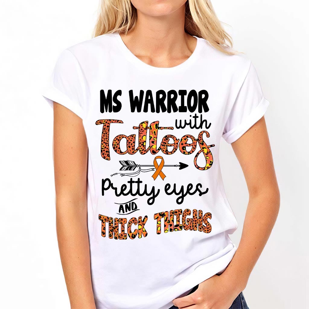 Ms Warrior With Tattoos  - Multiple Sclerosis Awareness T-shirt And Hoodie 092021