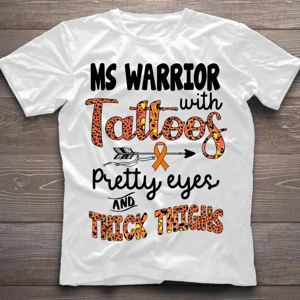 Ms Warrior With Tattoos  - Multiple Sclerosis Awareness T-shirt And Hoodie 092021