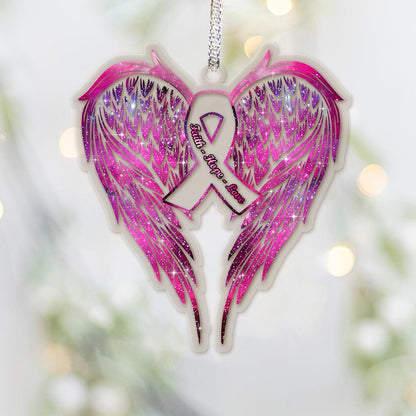 Faith Hope Love - Christmas Breast Cancer Awareness Transparent Ornament