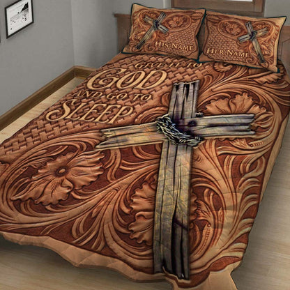 Give It To God -  Personalized Christian Quilt Set With Leather Pattern Print