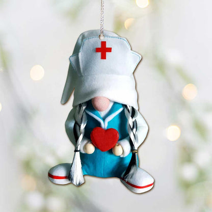 Gnome Nurse - Christmas Ornament (Printed On Both Sides)