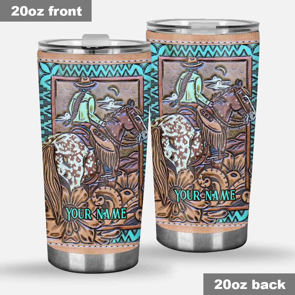 Love Horses - Personalized Tumbler With Leather Pattern Print