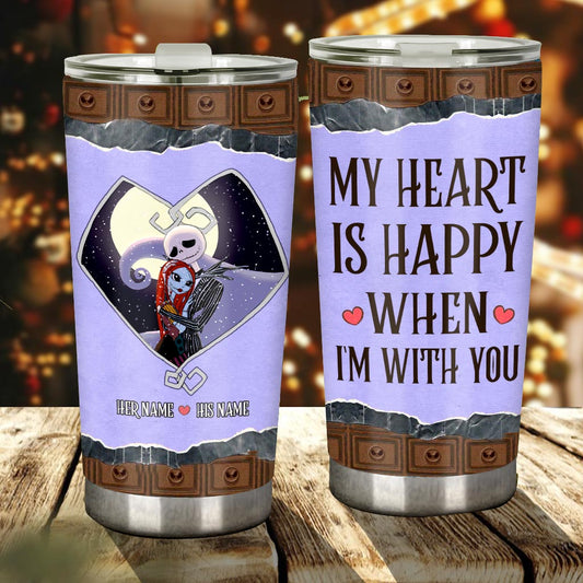 My Heart Is Happy - Personalized Couple Nightmare Tumbler