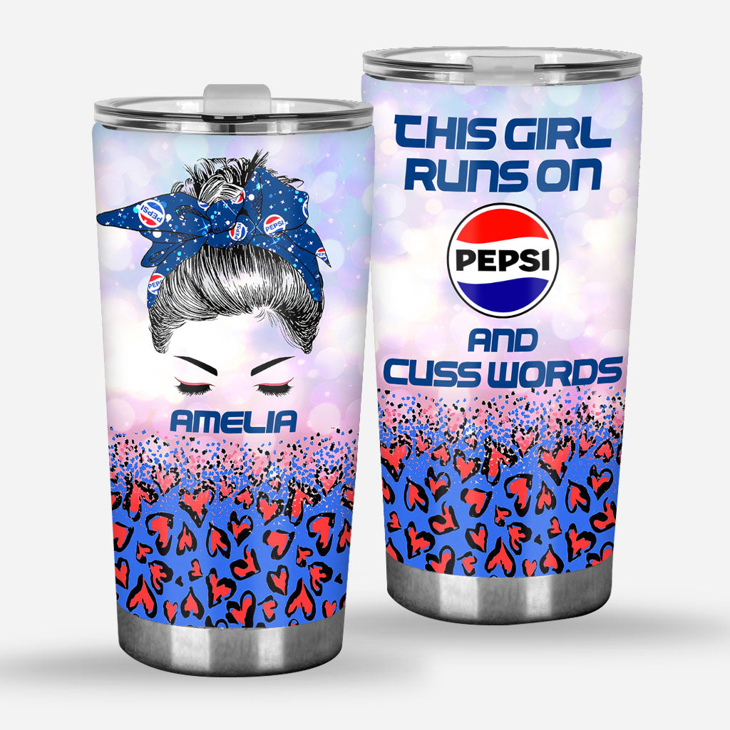 This Girl Runs On - Personalized Blue Soft Drink Tumbler