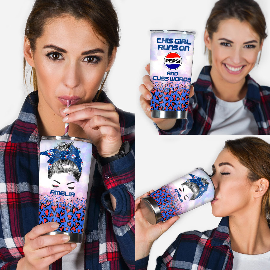 This Girl Runs On - Personalized Blue Soft Drink Tumbler