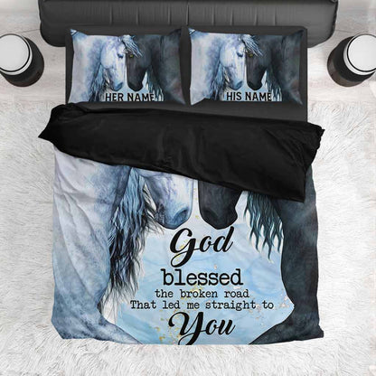 God Blessed The Broken Road - Personalized Horse Bedding Set