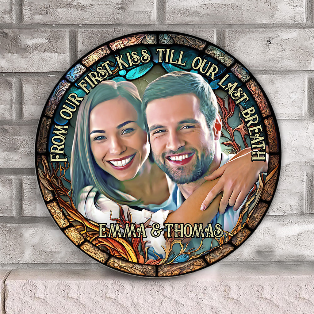 Stained Glass Couple - Personalized Couple Round Wood Sign