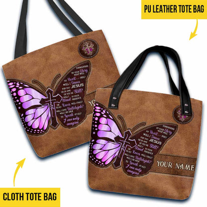 Surrounded By Your Glory Purple Butterfly - Christian Personalized Tote Bag