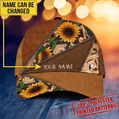 Horse Girl Sunflower Personalized Leather Pattern Print Classic Cap