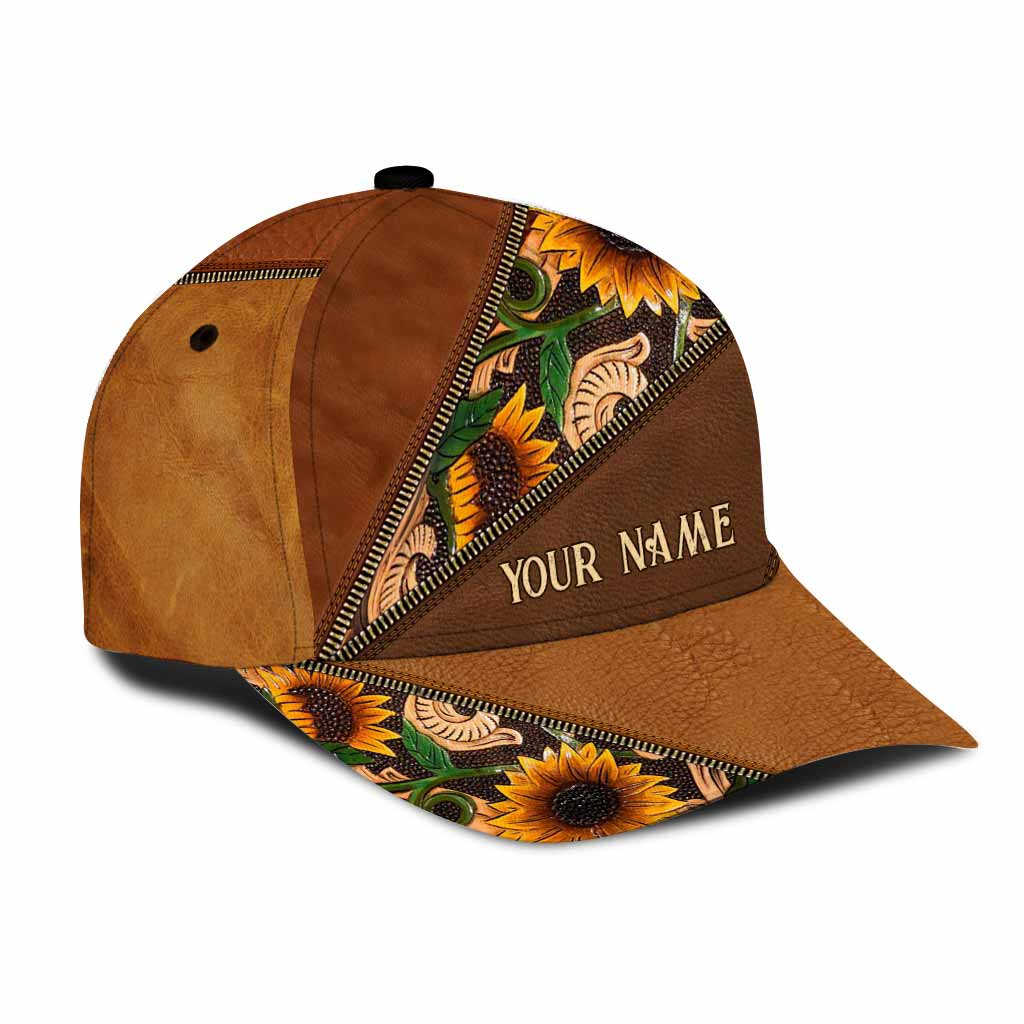 Horse Girl Sunflower Personalized Leather Pattern Print Classic Cap