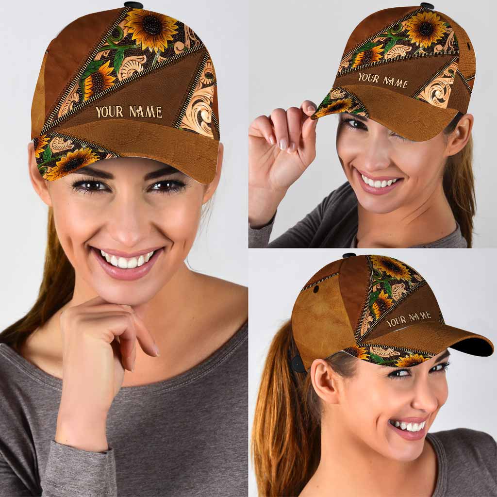 Horse Girl Sunflower Personalized Leather Pattern Print Classic Cap