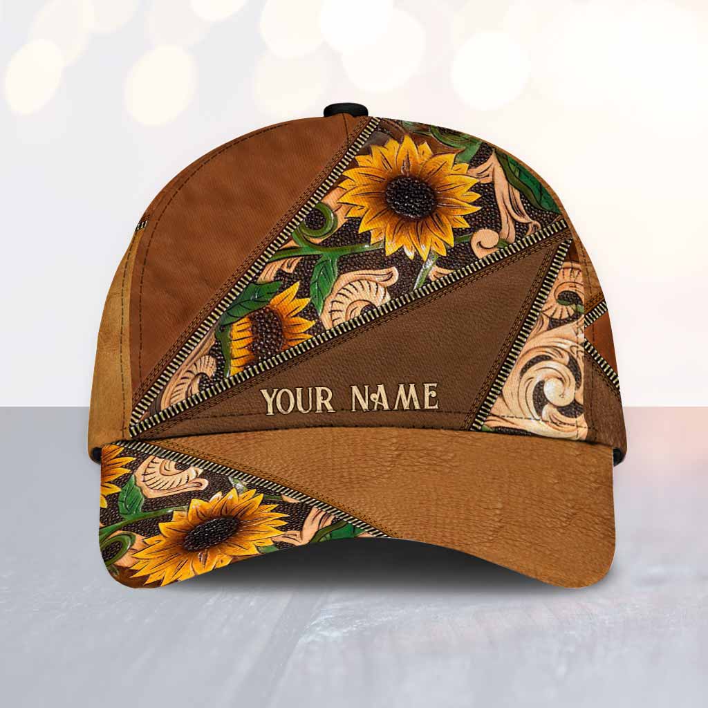 Horse Girl Sunflower Personalized Leather Pattern Print Classic Cap