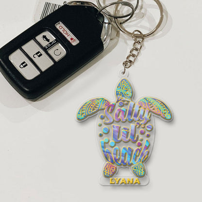 Salty Lil' Beach - Personalized Turtle Transparent Keychain (Printed On Both Sides)