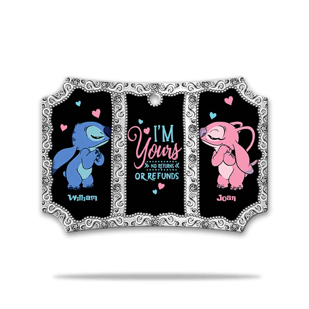 I'm Yours No Returns Or Refunds - Personalized Christmas Ohana Scalloped Aluminium Ornament (Printed On Both Sides)