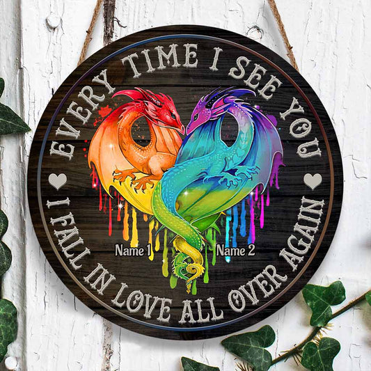 Every Time I See You - Personalized Couple LGBT Support Round Wood Sign