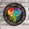 Every Time I See You - Personalized Couple LGBT Support Round Wood Sign