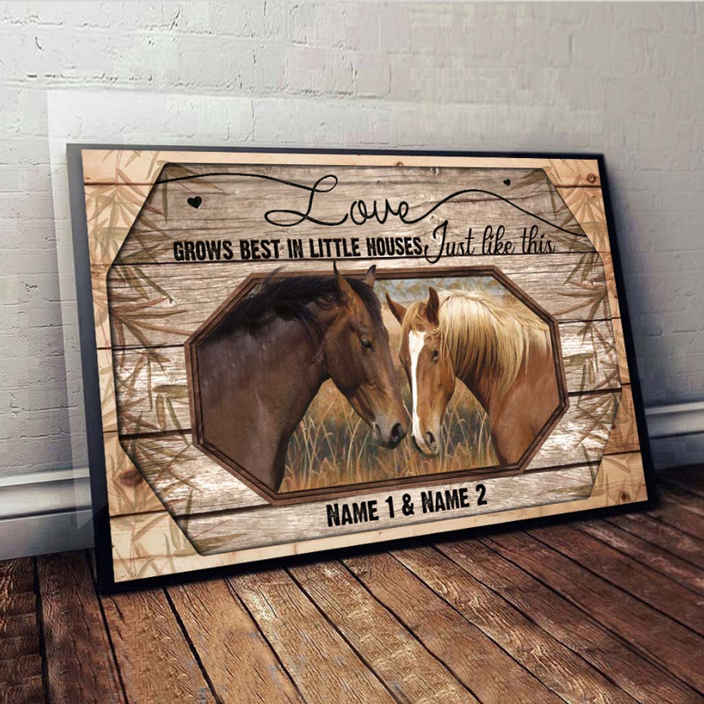 Love Grows Best - Personalized Couple Horse Poster