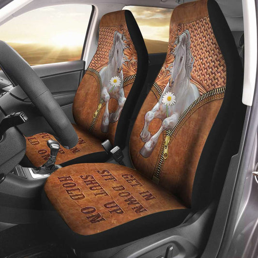 Get In Sit Down - Horse Seat Covers With Leather Pattern Print