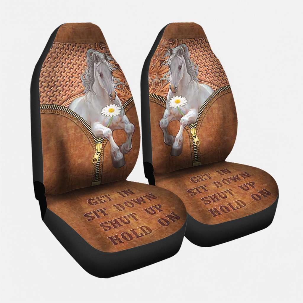 Get In Sit Down - Horse Seat Covers With Leather Pattern Print