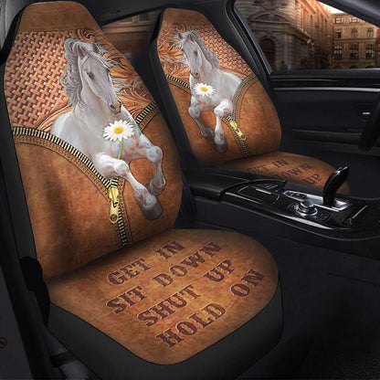 Get In Sit Down - Horse Seat Covers With Leather Pattern Print