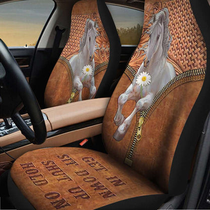 Get In Sit Down - Horse Seat Covers With Leather Pattern Print